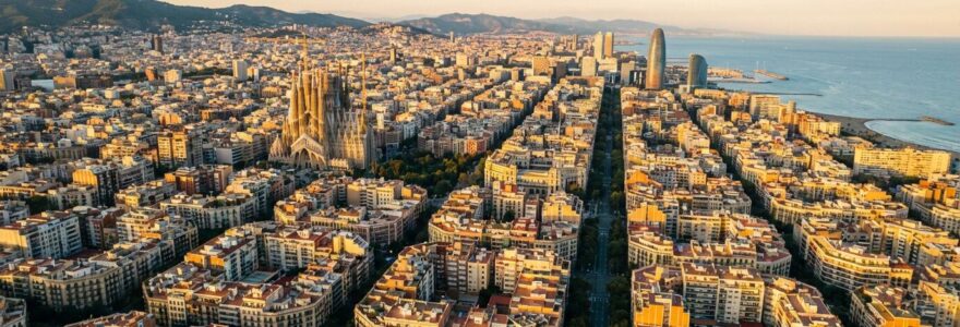 Vista panorámica de Barcelona mostrando diversidad arquitectónica entre barrios céntricos y periféricos